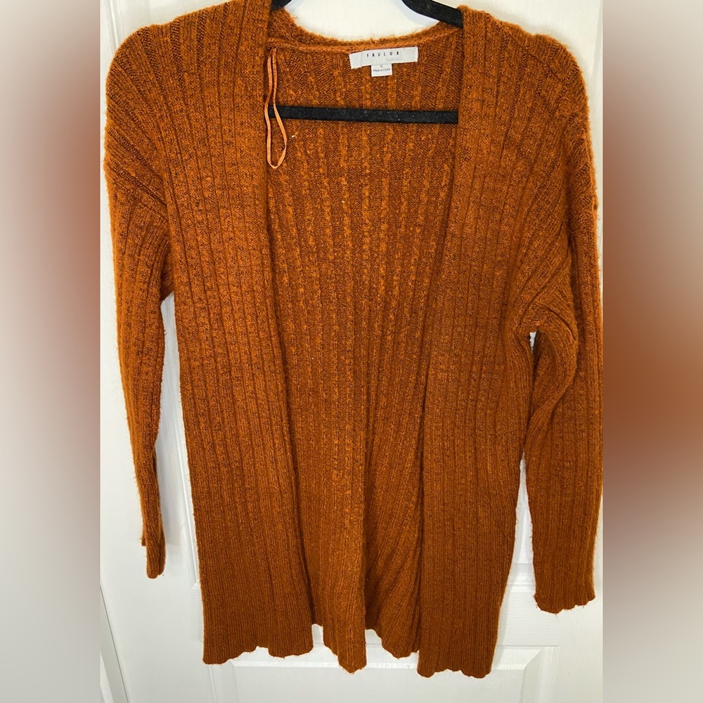 FAVLUX Orange Cable-Knit Cardigan Sweater